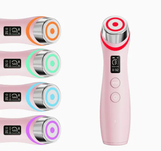 Pink electronic device with color-changing grips on a white background