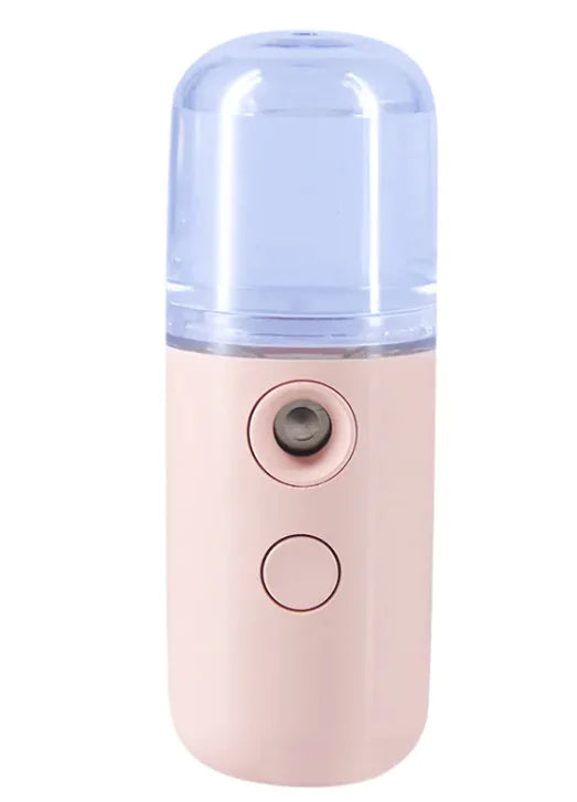 Pink and blue handheld device on a white background