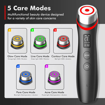 Multifunctional beauty device with 5 care modes on a gray background